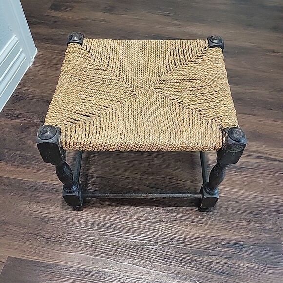 Vintage 1960 Rope Rush Twine Seat Foot Stool Arts and Crafts Primitive Rustic - Picture 12 of 12